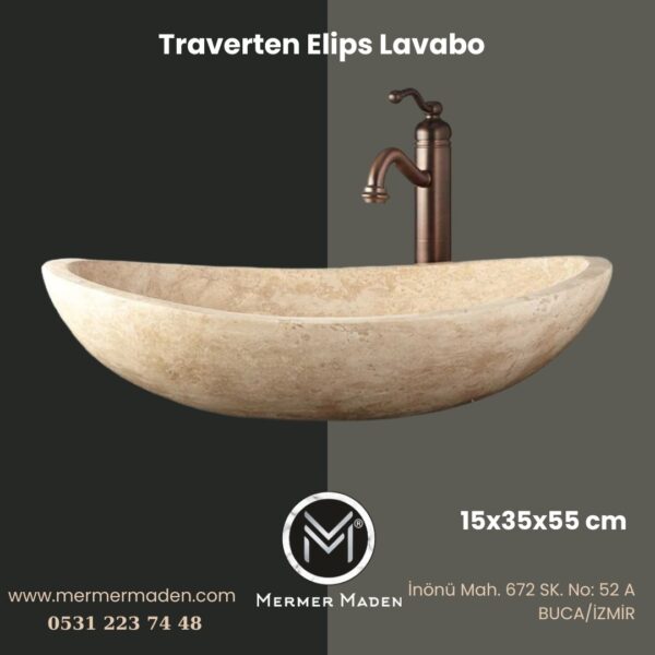 Traverten Elips Lavabo | Modern ve Şık Doğal Taş Lavabo