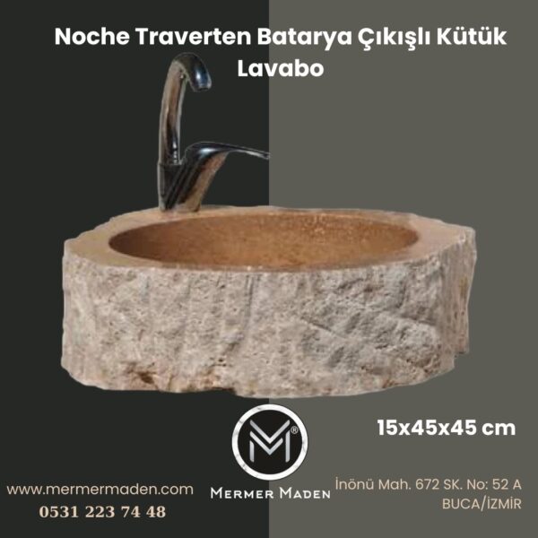 Noche Traverten Batarya Çıkışlı Kütük Lavabo | Modern ve Şık Doğal Taş Lavabo