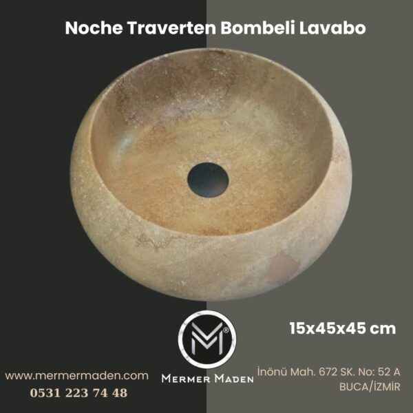 Noche Traverten Bombeli Lavabo | Modern ve Şık Doğal Taş Lavabo