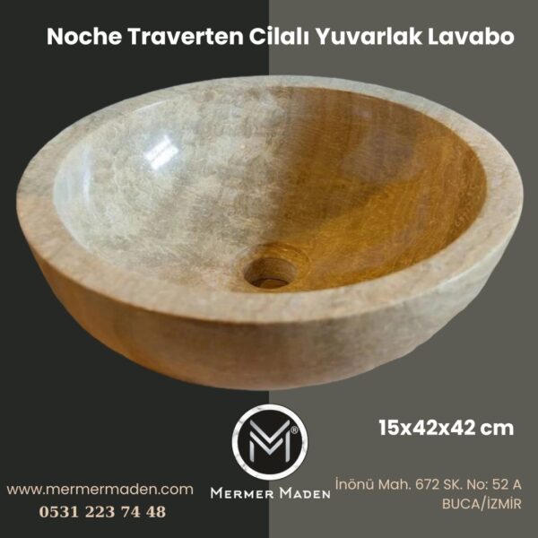 Noche Traverten Cilalı Yuvarlak Lavabo | Modern ve Şık Doğal Taş Lavabo