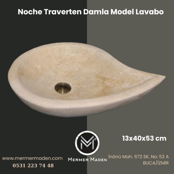 Noche Traverten Damla Model Lavabo | Modern ve Şık Doğal Taş Lavabo