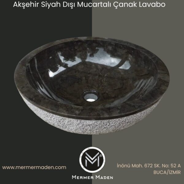 Akşehir Siyah Dışı Mucartalı Çanak Lavabo | Modern ve Şık Doğal Taş Lavabo