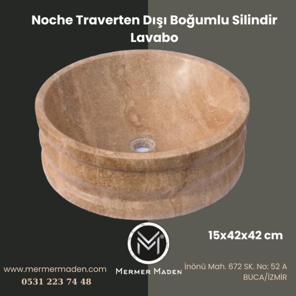 Noche Traverten Dışı Boğumlu Silindir Lavabo | Modern ve Şık Doğal Taş Lavabo
