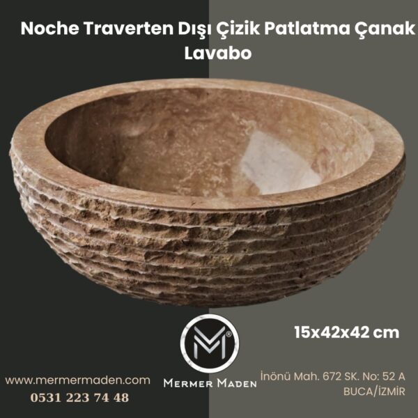 Noche Traverten Dışı Çizik Patlatma Çanak Lavabo | Modern ve Şık Doğal Taş Lavabo