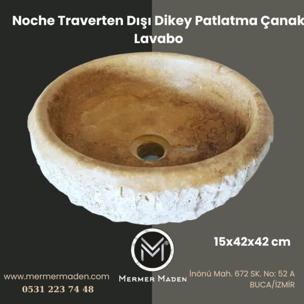 Noche Traverten Dışı Dikey Patlatma Çanak Lavabo | Modern ve Şık Doğal Taş Lavabo