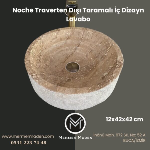 Noche Traverten Dışı Taramalı İç Dizayn Lavabo | Modern ve Şık Doğal Taş Lavabo