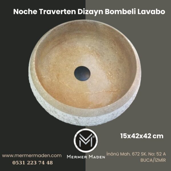 Noche Traverten Dizayn Bombeli Lavabo | Modern ve Şık Doğal Taş Lavabo
