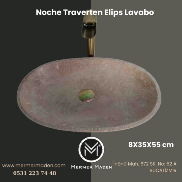 Noche Traverten Elips Lavabo | Modern ve Şık Doğal Taş Lavabo