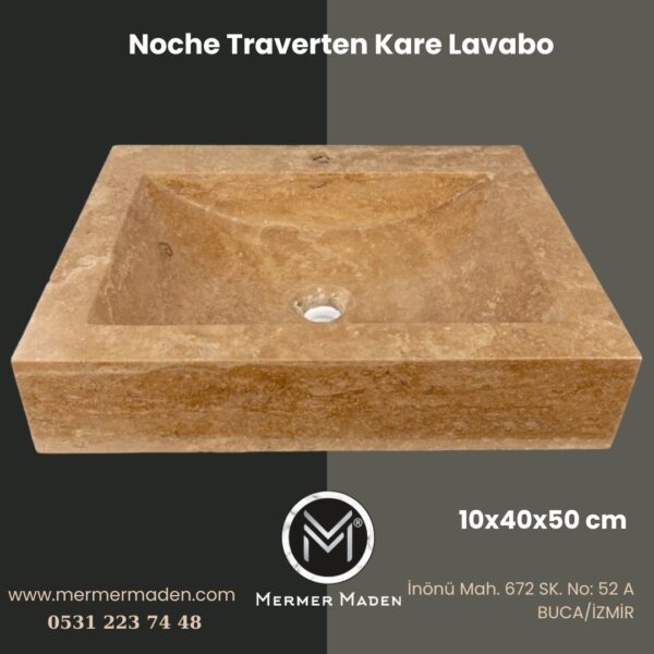 Noche Traverten Kare Lavabo | Modern ve Şık Doğal Taş Lavabo
