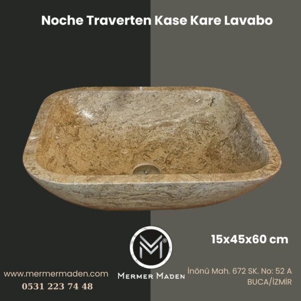 Noche Traverten Kase Kare Lavabo | Modern ve Şık Doğal Taş Lavabo