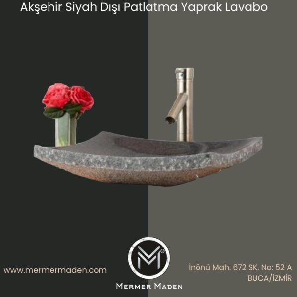 Akşehir Siyah Dışı Patlatma Yaprak Lavabo | Modern ve Şık Doğal Taş Lavabo