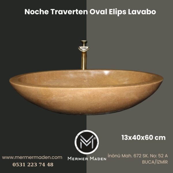 Noche Traverten Oval Elips Lavabo | Modern ve Şık Doğal Taş Lavabo