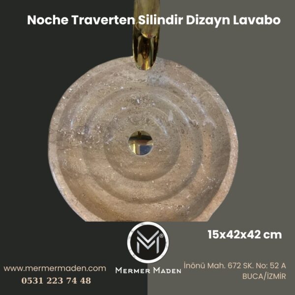 Noche Traverten Silindir Dizayn Lavabo | Modern ve Şık Doğal Taş Lavabo