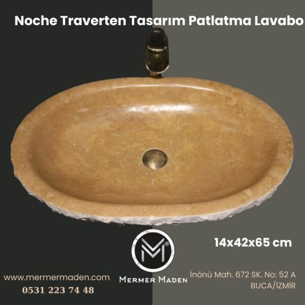 Noche Traverten Tasarım Patlatma Lavabo | Modern ve Şık Doğal Taş Lavabo