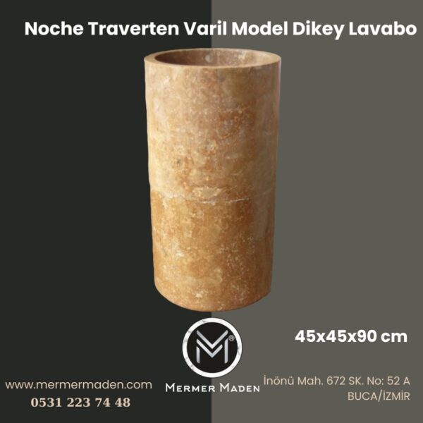 Noche Traverten Varil Model Dikey Lavabo | Modern ve Şık Doğal Taş Lavabo