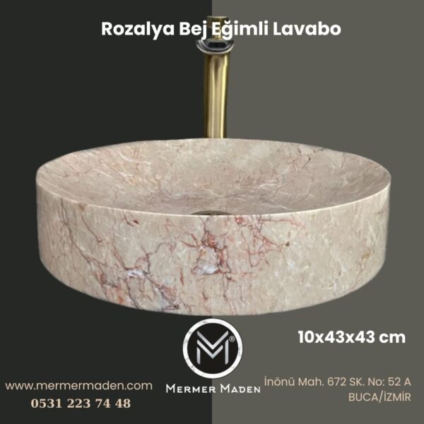 Rozalya Bej Eğimli Lavabo | Modern ve Şık Doğal Taş Lavabo