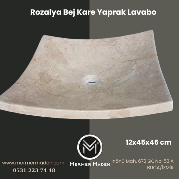 Rozalya Bej Kare Yaprak Lavabo | Modern ve Şık Doğal Taş Lavabo