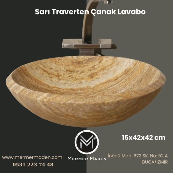 Sarı Traverten Çanak Lavabo | Modern ve Şık Doğal Taş Lavabo