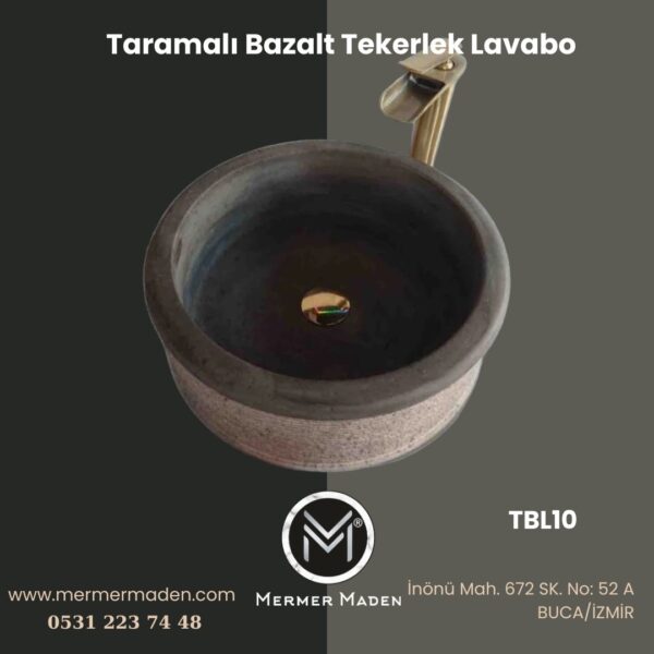 Taramalı Bazalt Tekerlek Lavabo | Modern ve Şık Doğal Taş Lavabo