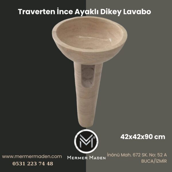 Traverten İnce Ayaklı Dikey Lavabo | Modern ve Şık Doğal Taş Lavabo