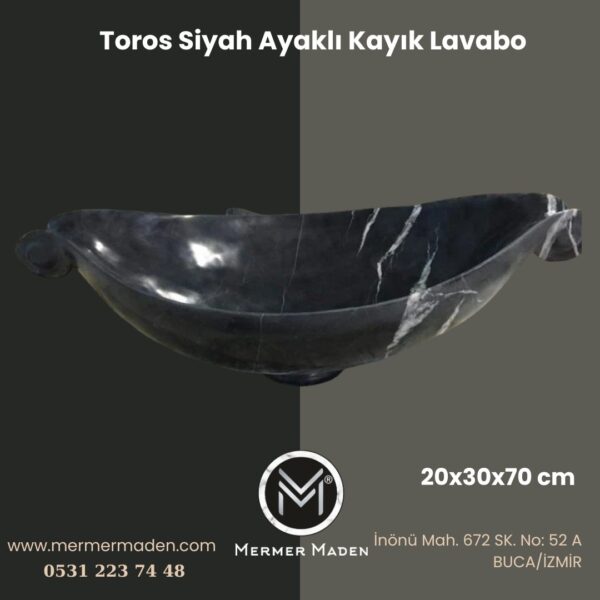 Toros Siyah Ayaklı Kayık Lavabo | Modern ve Şık Doğal Taş Lavabo