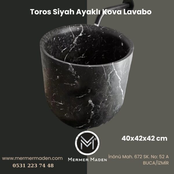 Toros Siyah Ayaklı Kova Lavabo | Modern ve Şık Doğal Taş Lavabo