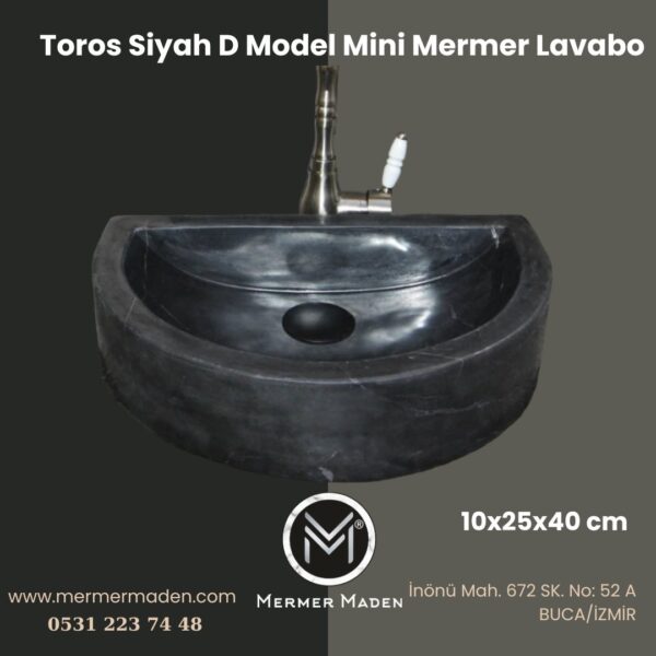 Toros Siyah D Model Mini Mermer Lavabo | Modern ve Şık Doğal Taş Lavabo