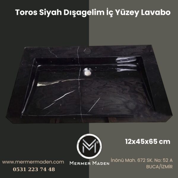 Toros Siyah Dışagelim İç Yüzey Lavabo | Modern ve Şık Doğal Taş Lavabo