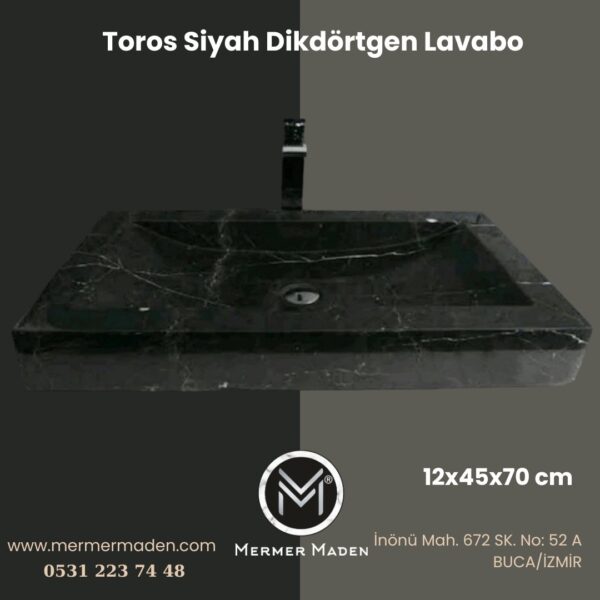 Toros Siyah Dikdörtgen Lavabo | Modern ve Şık Doğal Taş Lavabo
