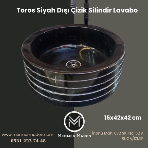 Toros Siyah Dışı Çizik Silindir Lavabo | Modern ve Şık Doğal Taş Lavabo