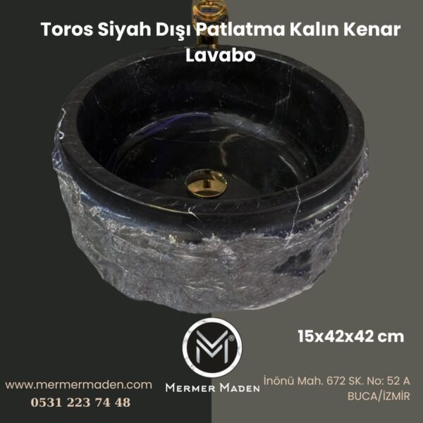 Toros Siyah Dışı Patlatma Kalın Kenar Lavabo | Modern ve Şık Doğal Taş Lavabo