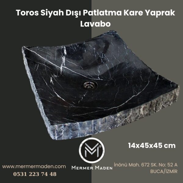 Toros Siyah Dışı Patlatma Kare Yaprak Lavabo | Modern ve Şık Doğal Taş Lavabo