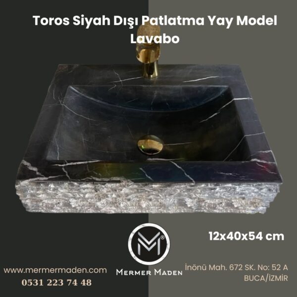 Toros Siyah Dışı Patlatma Yay Model Lavabo | Modern ve Şık Doğal Taş Lavabo