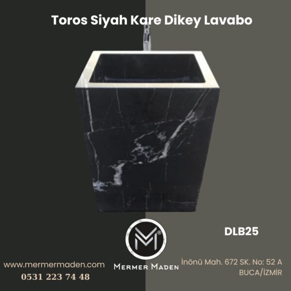 Toros Siyah Kare Dikey Lavabo | Modern ve Şık Doğal Taş Lavabo