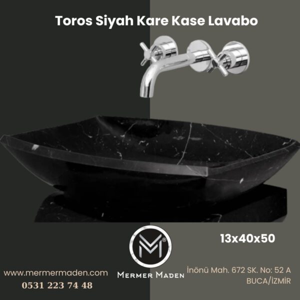 Toros Siyah Kare Kase Lavabo | Modern ve Şık Doğal Taş Lavabo