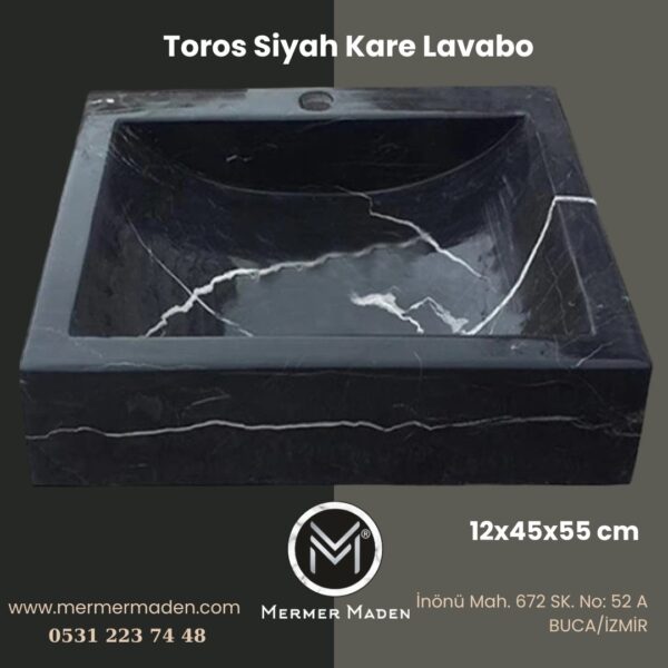 Toros Siyah Kare Lavabo | Modern ve Şık Doğal Taş Lavabo