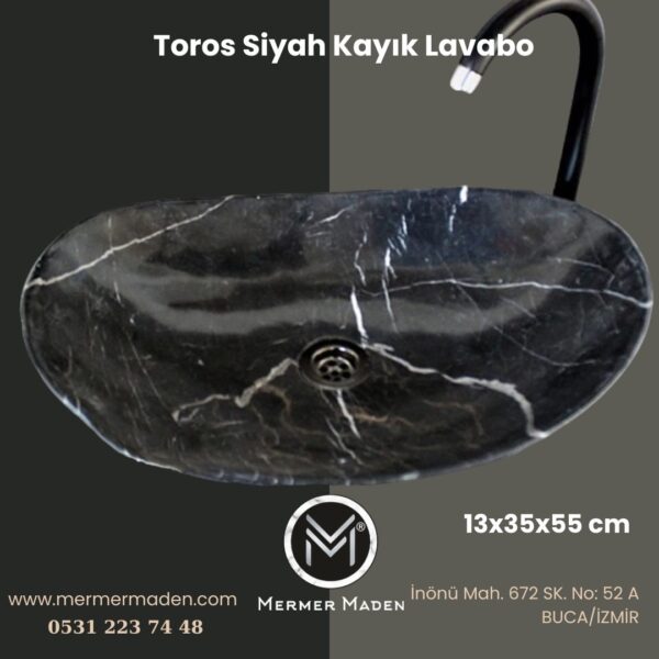Toros Siyah Kayık Lavabo | Modern ve Şık Doğal Taş Lavabo