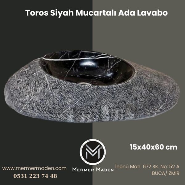 Toros Siyah Mucartalı Ada Lavabo | Modern ve Şık Doğal Taş Lavabo