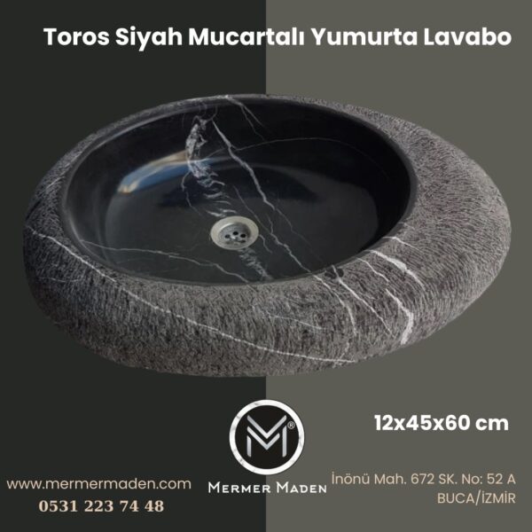 Toros Siyah Mucartalı Yumurta Lavabo | Modern ve Şık Doğal Taş Lavabo