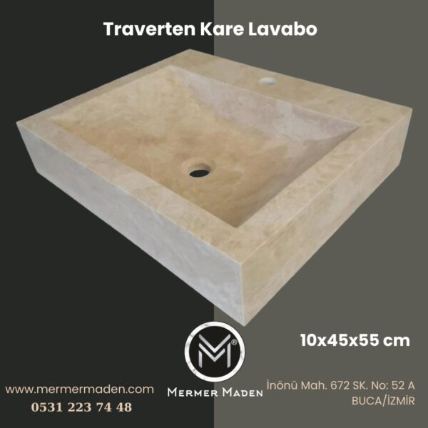 Traverten Kare Lavabo | Modern ve Şık Doğal Taş Lavabo