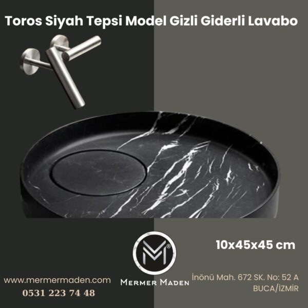 Toros Siyah Tepsi Model Gizli Giderli Lavabo | Modern ve Şık Doğal Taş Lavabo