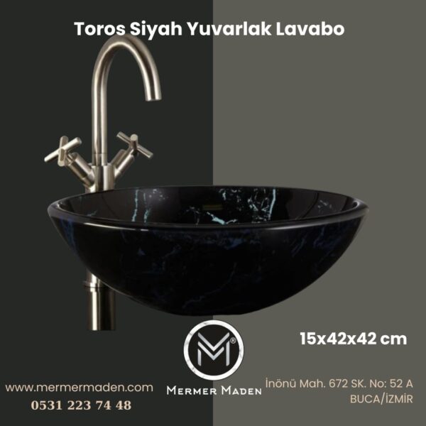 Toros Siyah Yuvarlak Lavabo | Modern ve Şık Doğal Taş Lavabo