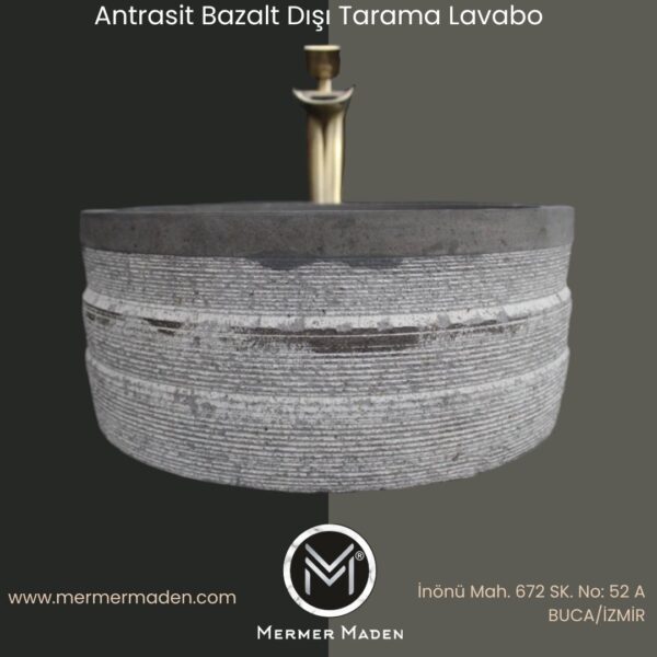 Antrasit Bazalt Dışı Tarama Lavabo | Modern ve Şık Doğal Taş Lavabo