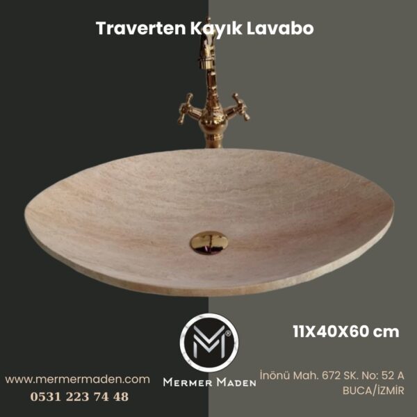 Traverten Kayık Lavabo | Modern ve Şık Doğal Taş Lavabo