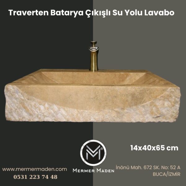 Traverten Batarya Çıkışlı Su Yolu Lavabo | Modern ve Şık Doğal Taş Lavabo