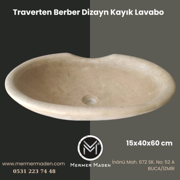 Traverten Berber Dizayn Kayık Lavabo | Modern ve Şık Doğal Taş Lavabo
