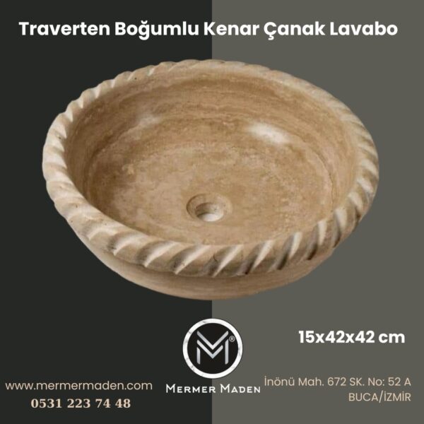 Traverten Boğumlu Kenar Çanak Lavabo | Modern ve Şık Doğal Taş Lavabo