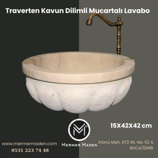 Traverten Kavun Dilimli Mucartalı Lavabo | Modern ve Şık Doğal Taş Lavabo