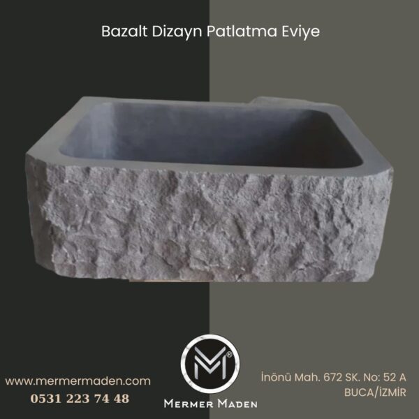 Bazalt Dizayn Patlatma Eviye | Modern ve Şık Doğal Taş Lavabo