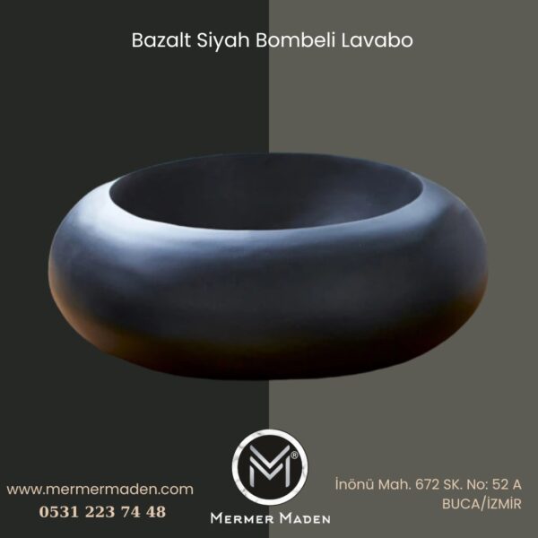 Bazalt Siyah Bombeli Lavabo | Modern ve Şık Doğal Taş Lavabo